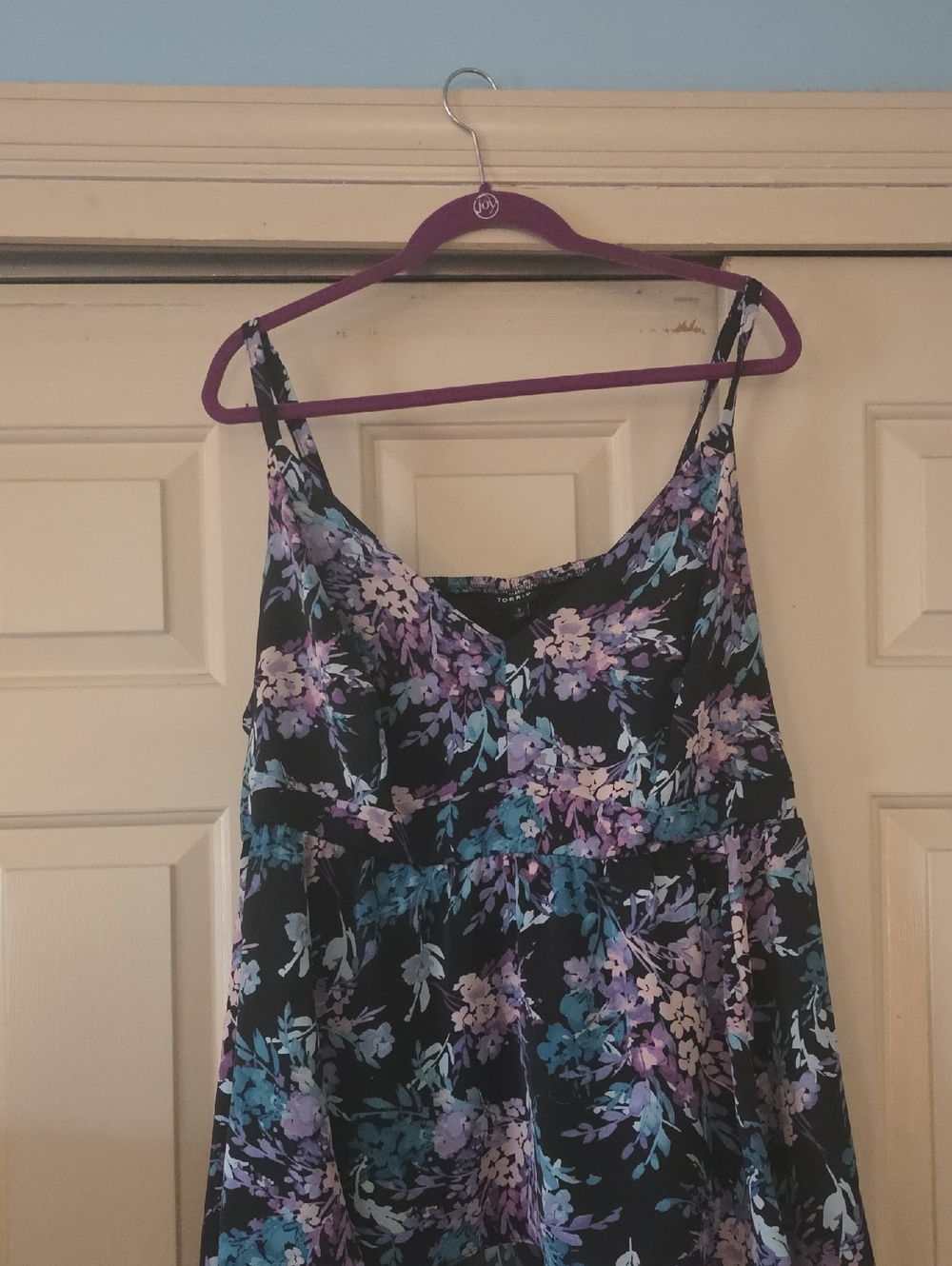 torrid Black Floral Spaghetti Strap Tank with Purple & Teal Accents